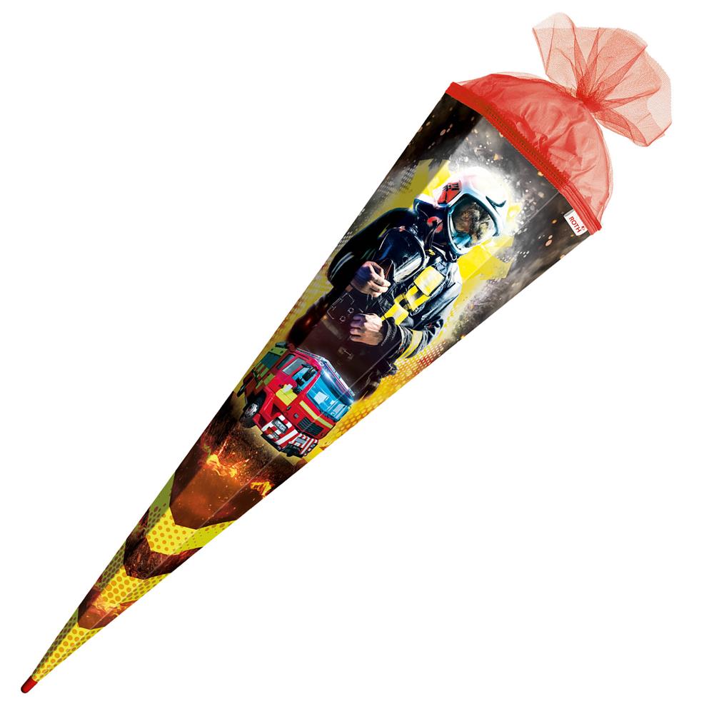 Roth Schultüte Feuerwehrmann, 85cm, eckig, Rot(h)-Spitze, Tüllverschluss