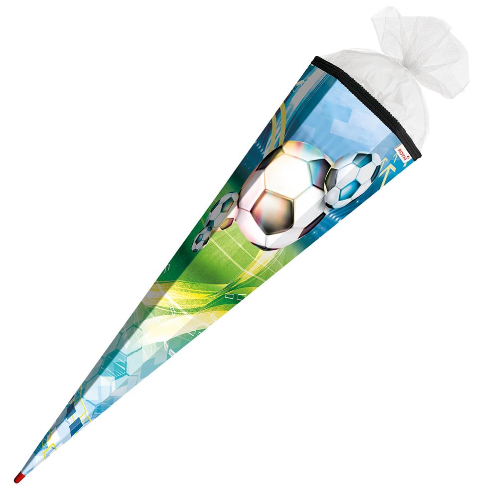 Roth Extra große XXL Schultüte Fußball, 100cm, eckig, Rot(h)-Spitze, Tüllverschluss