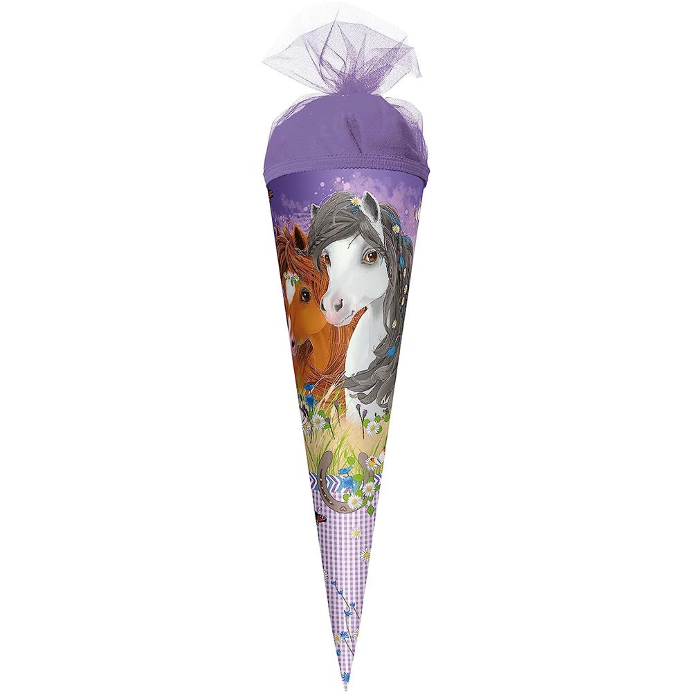 Roth Schultüte Blumenpferde, 35cm, rund, Tüllverschluss