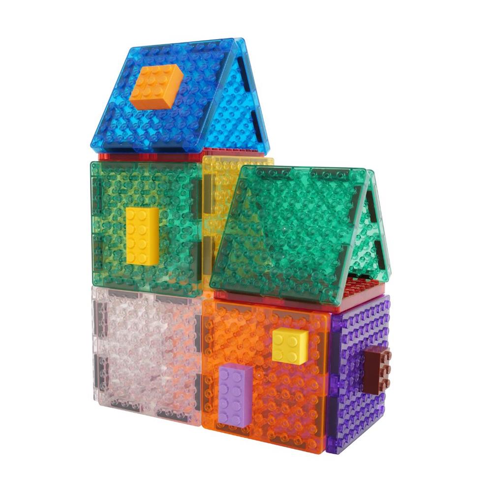 Cleverclixx Brick Tiles Pack Knallfarben 16 Teile, magnetische Steckbauteile, kompatibles Magnetspielzeug