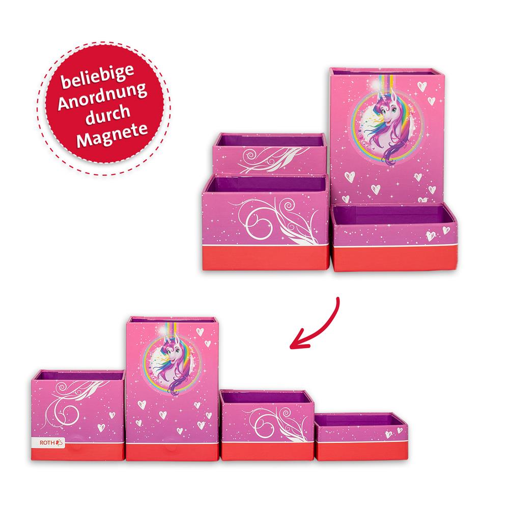 Roth Stifteköcher Set, Einhornportrait, Stiftehalter mit 4 faltbaren Boxen aus Pappe