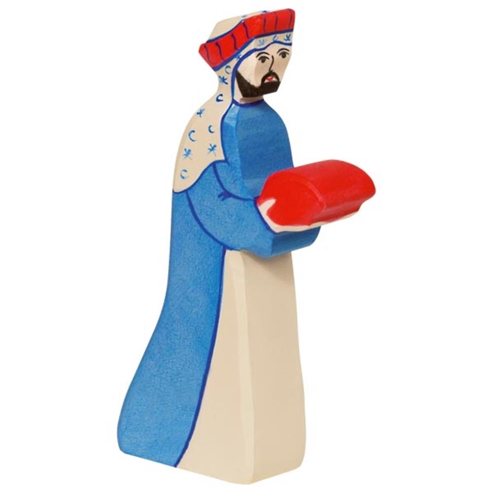 Holztiger Holzfigur - Melchior 2, violett, Krippenfigur