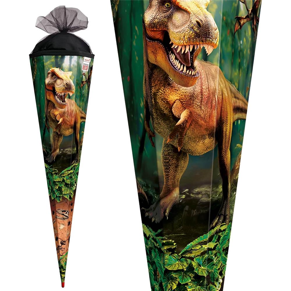 Roth Schultüte Dinosaurier T-Rex Welt, 85cm, eckig, Rot(h)-Spitze, Tüllverschluss