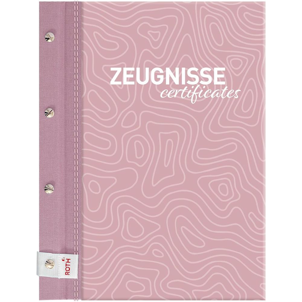 Roth Zeugnismappe Pattern mit Buchschrauben Dusty Rose, mit 12 A4 Klarsichthüllen, im Buchleineinband