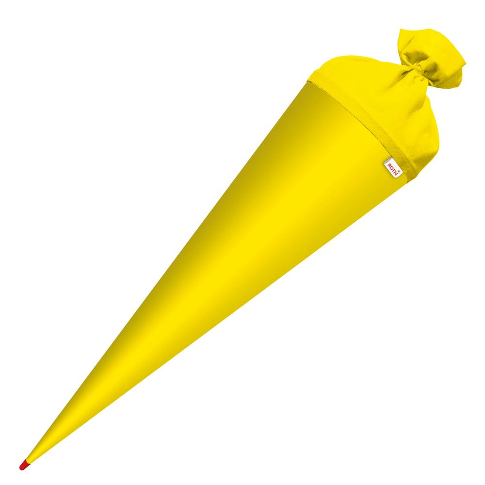 Roth Schultüte-Rohling/Basteltüte, gelb, 70cm, rund, Rot(h)-Spitze, mit Filzverschluss