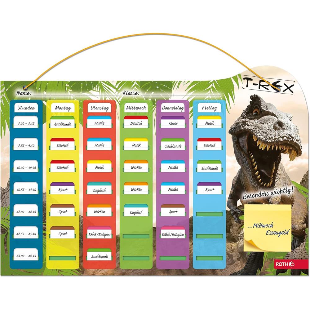 Roth Klipp&Klar Stundenplan Steck Fix, Dinosaurier Tyrannosaurus, A3, Kinder-Wochenplan