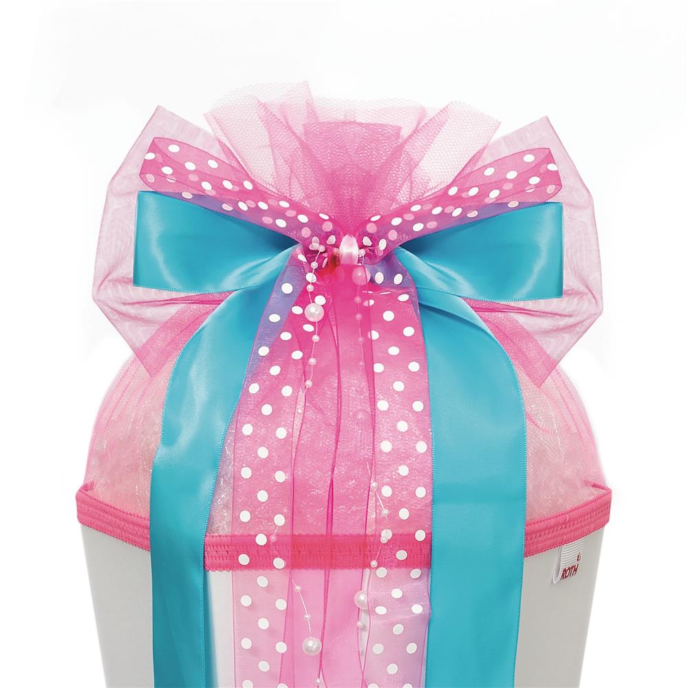 Roth Schultütenschleife "Pink Dots" (Pink, Rosa, Blau, Weiß) fix und fertig gebunden