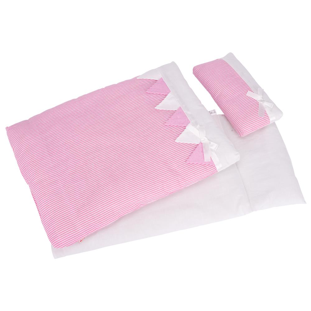 Goki Puppenbettzeug rosa Streifen, Puppenbettwäsche, rosa/weiß