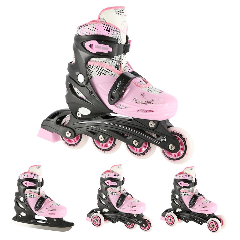 NILS EXTREME NH18331 4in1 Inliner Schlittschuhe Rollschuhe Gr. 31-34, Rosa, verstellbar