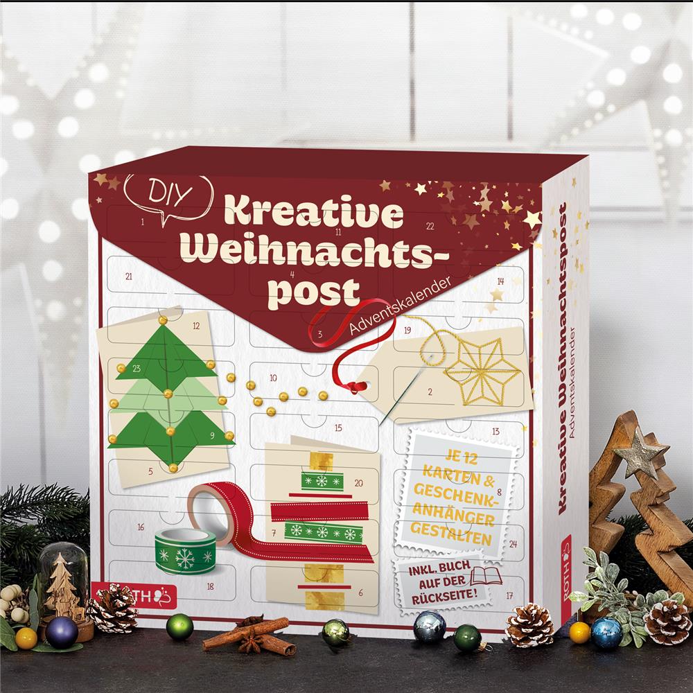 Roth Adventskalender Kreative Weihnachtspost – 24 Bastelsets für Karten & Anhänger mit Anleitung