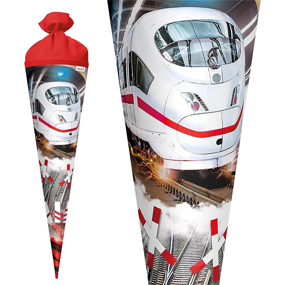 Roth Schultüte Schnellzug, 70cm, rund, Rot(h)-Spitze, Filzverschluss