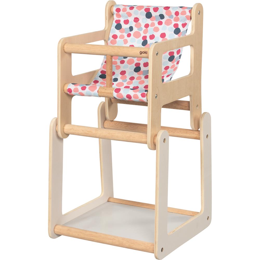 Goki Puppenhochstuhl mit Tisch, 2in1, modernes, farbenfrohes Design