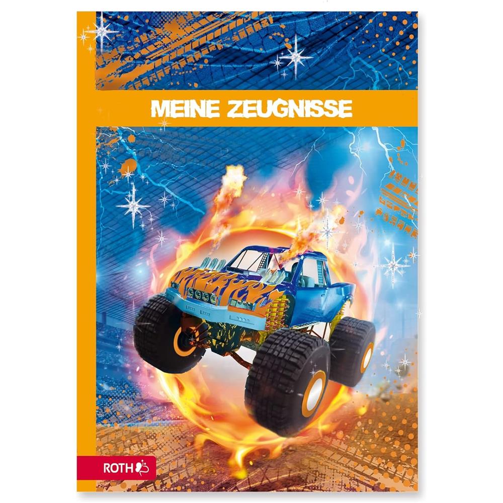 Roth Zeugnismappe Monstertruck mit Folie, mit 10 A4 Klarsichthüllen