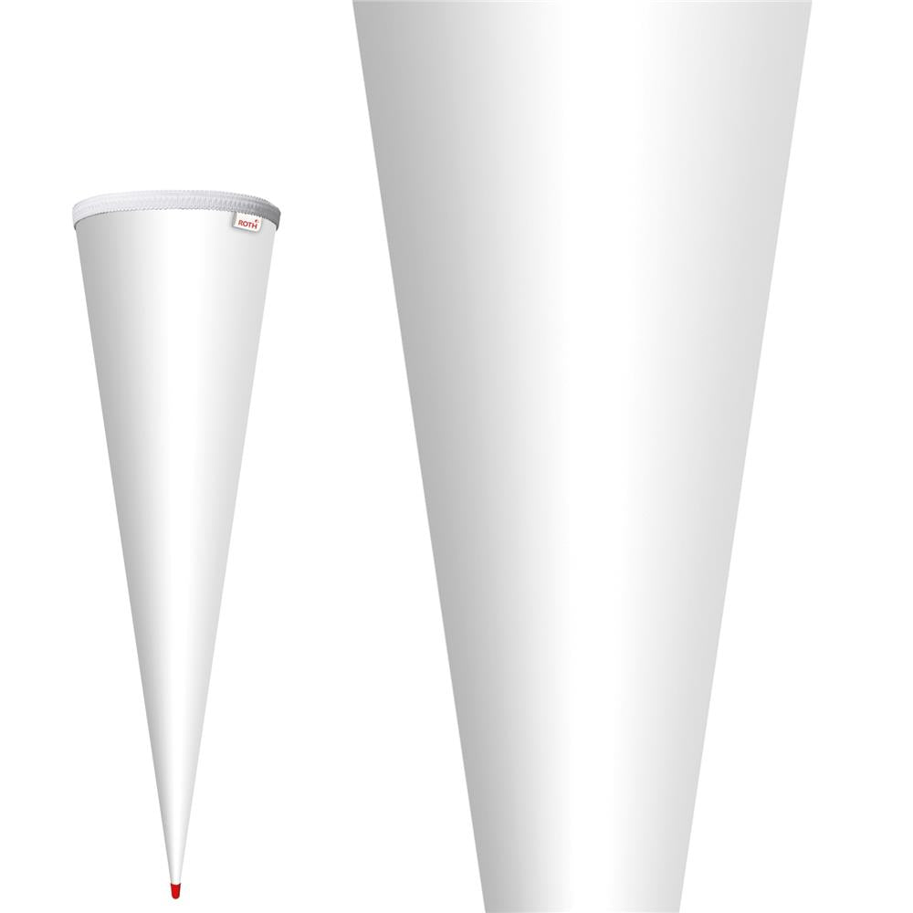 Roth Schultüte-Rohling/Basteltüte, weiß, 70cm, rund, Rot(h)-Spitze, ohne Verschluss