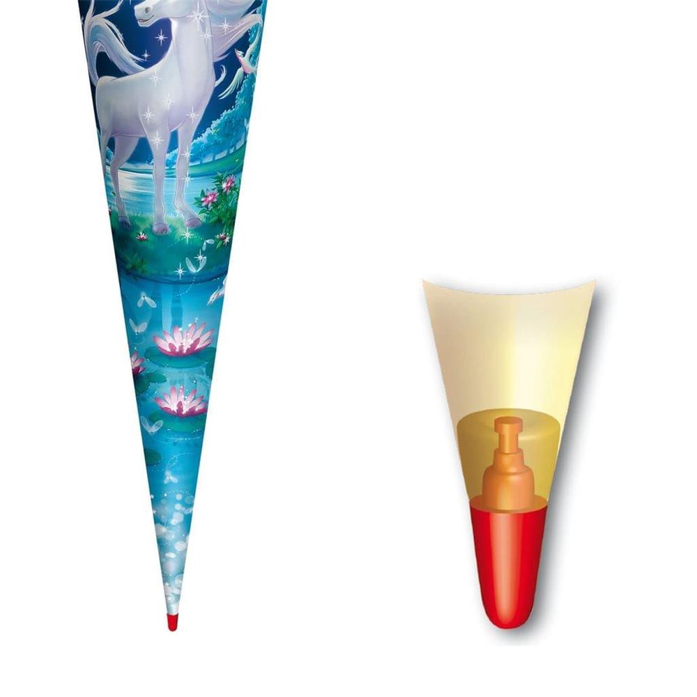 Roth Schultüte Mondscheineinhorn, 70cm, rund, Rot(h)-Spitze, Filzverschluss, Glitter