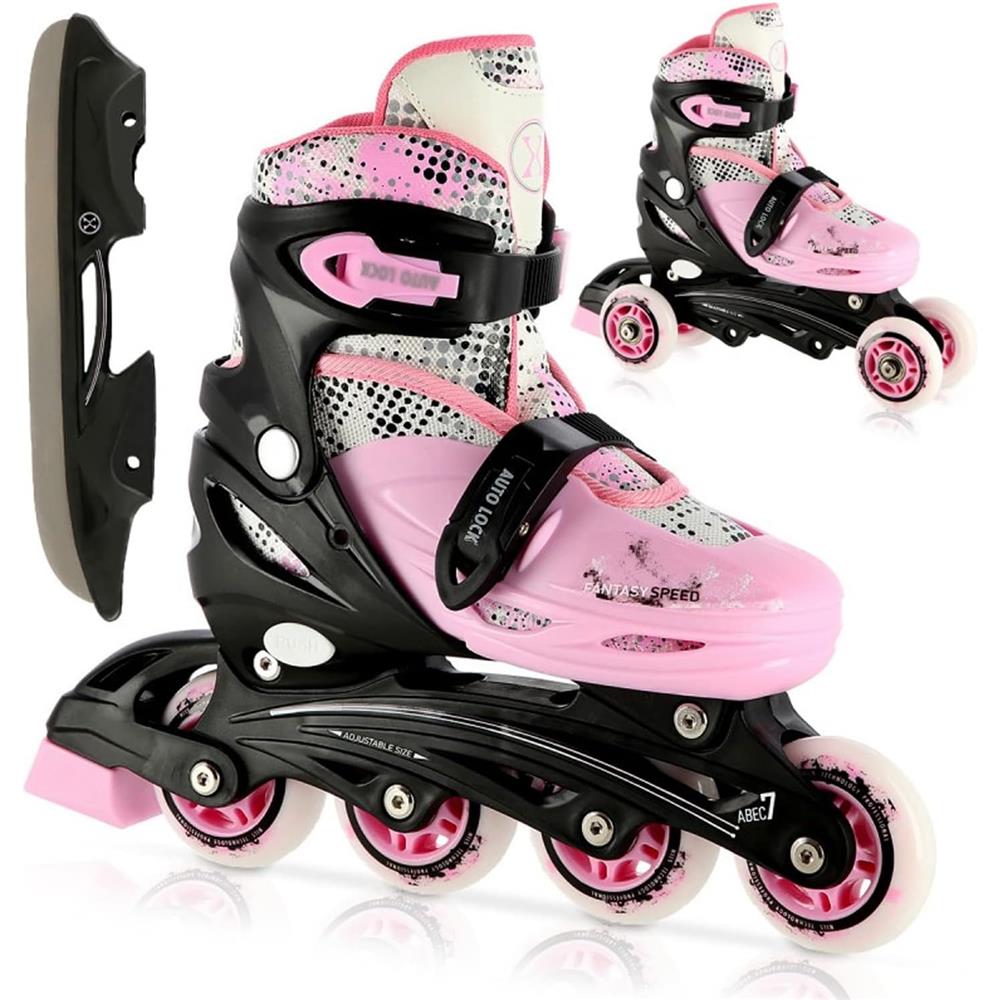 NILS EXTREME NH18331 4in1 Inliner Schlittschuhe Rollschuhe Gr. 35-38, Rosa, verstellbar