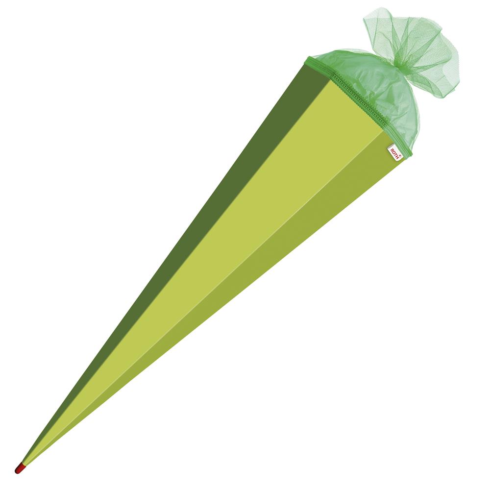 Roth Schultüte-Rohling/Basteltüte, maigrün, 85cm, eckig, Rot(h)-Spitze, mit Tüllverschluss