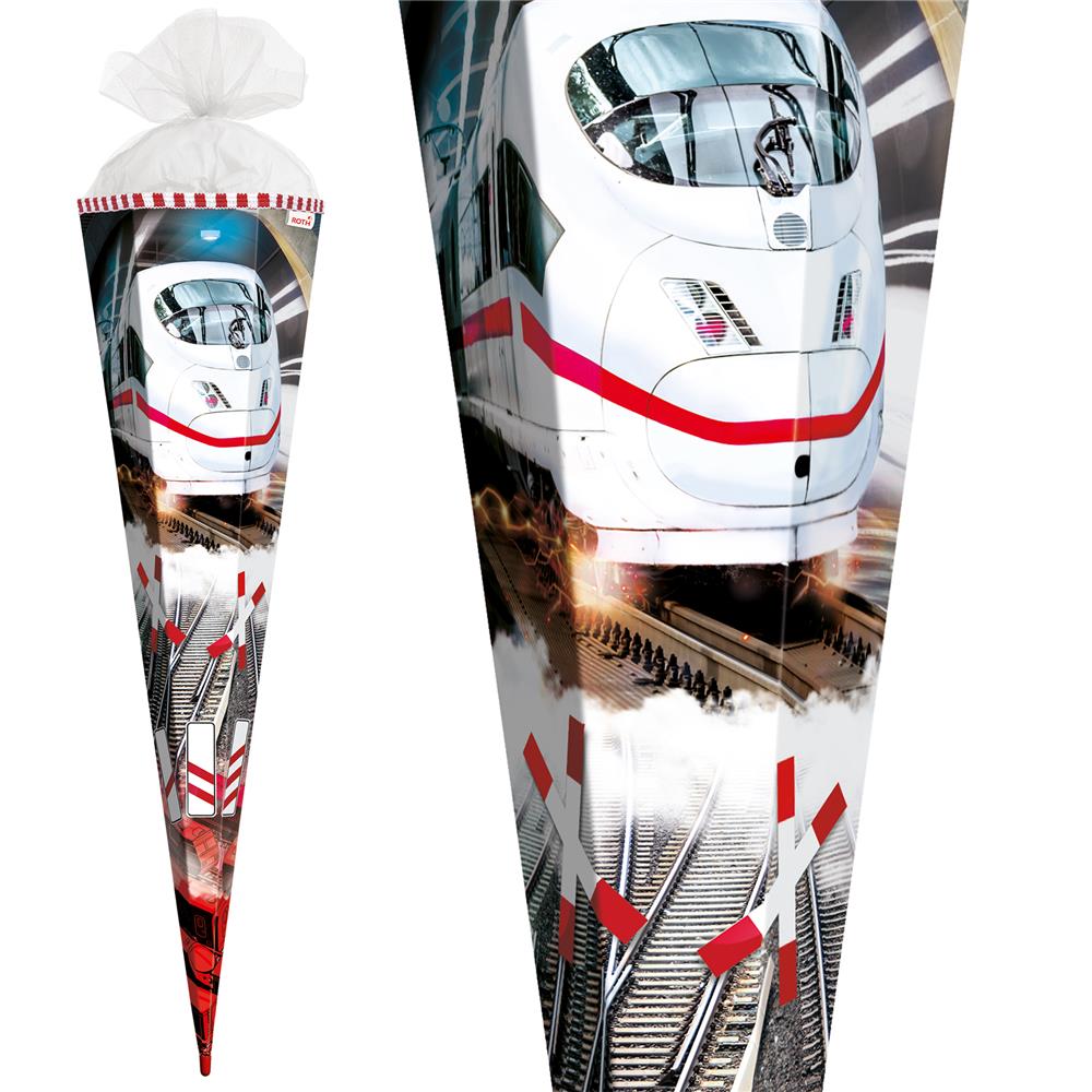 Roth Schultüte Schnellzug, 85cm, eckig, Rot(h)-Spitze, Tüllverschluss