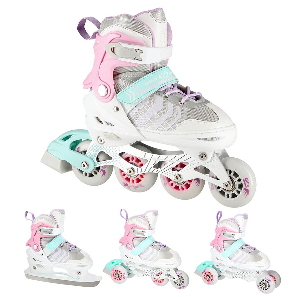 NILS EXTREME NH18192 4in1 Inliner Schlittschuhe Rollschuhe Gr. 29-33, Rosa, verstellbar