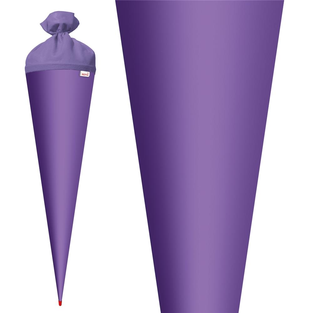 Roth Schultüte-Rohling/Basteltüte, lila, 70cm, rund, Rot(h)-Spitze, mit Filzverschluss