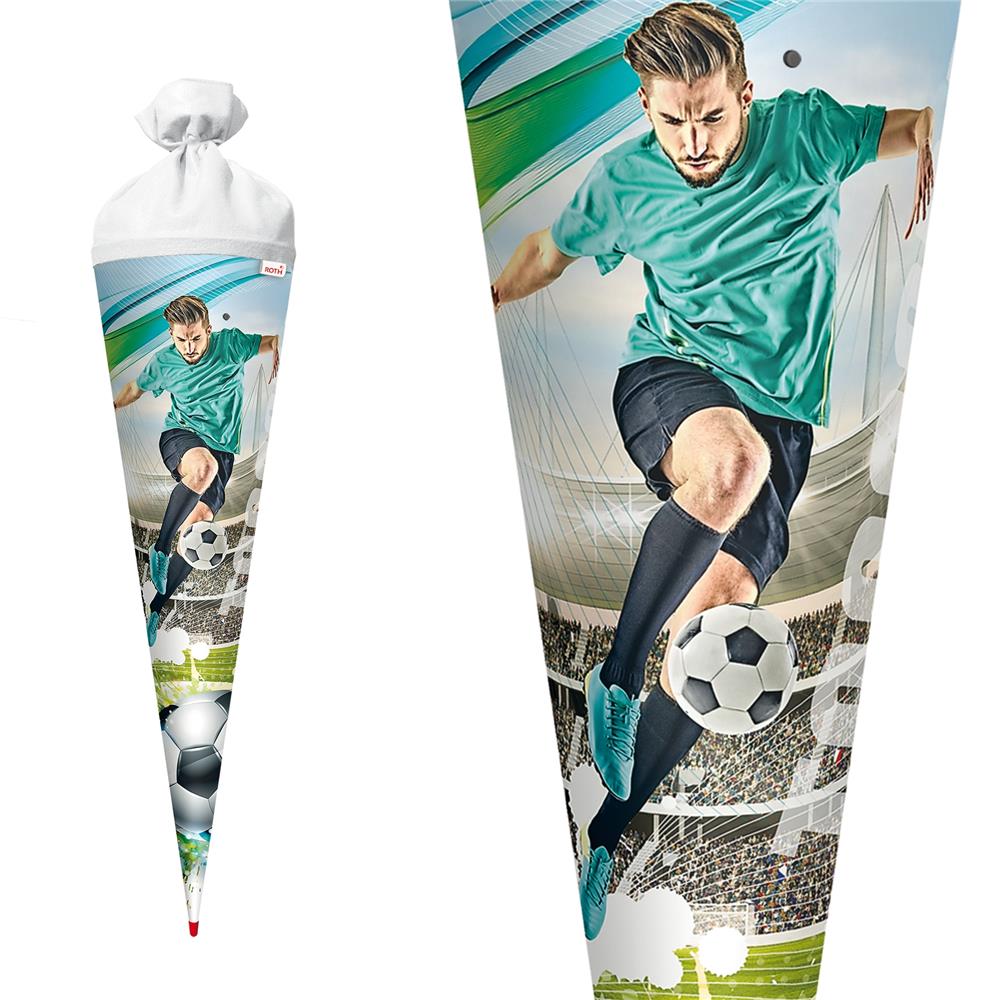 Roth Schultüte Fußballstar, 70cm, rund, Rot(h)-Spitze, Filzverschluss, mit Sound