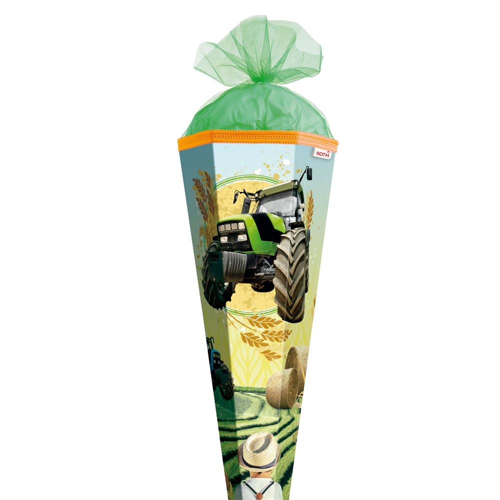 Roth Schultüte Traktor, 85cm, eckig, Rot(h)-Spitze, Tüllverschluss