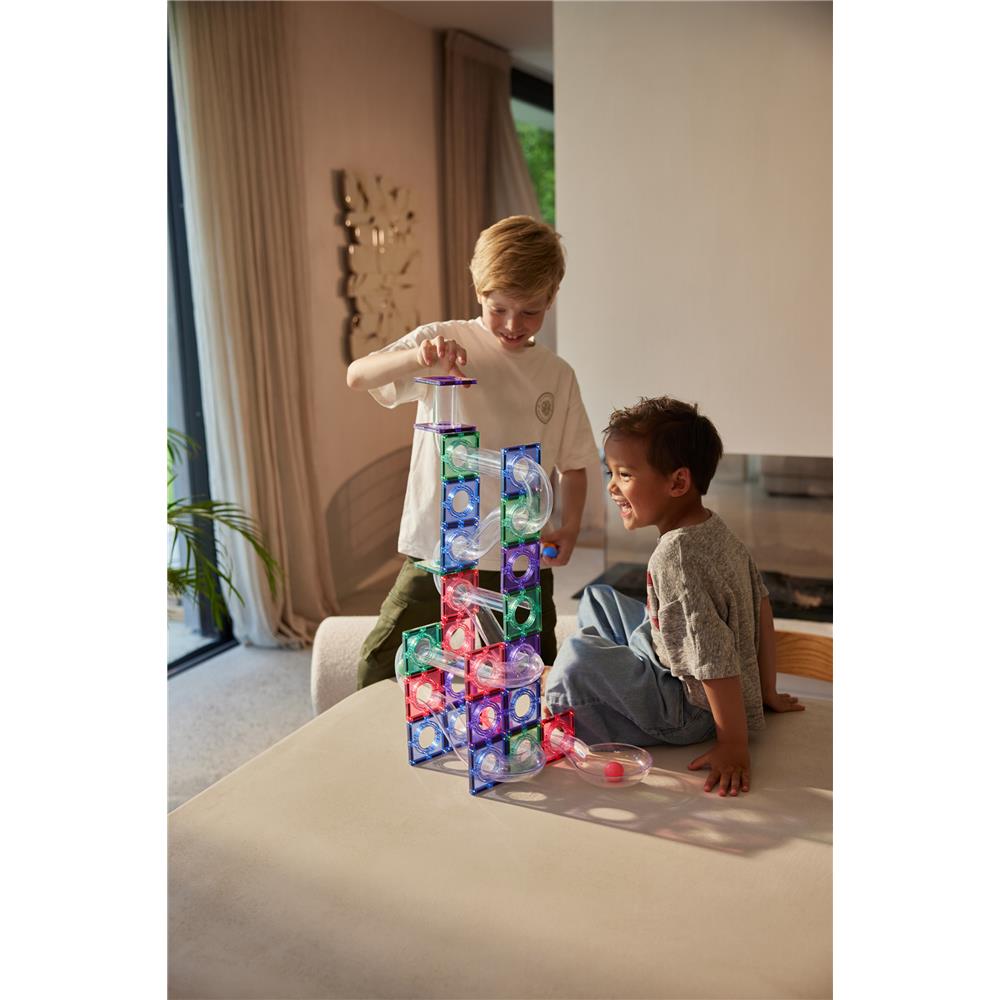 Cleverclixx Kugelbahn-Kreativ-Bausatz in Pastellfarben 70 Teile, Murmelbahn, Magnetspielzeug