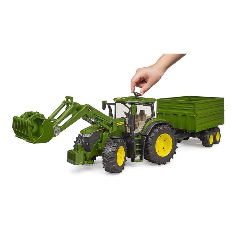 Bruder 03155 - John Deere 7R 350 mit Frontlader und Tandemachstransportanhänger