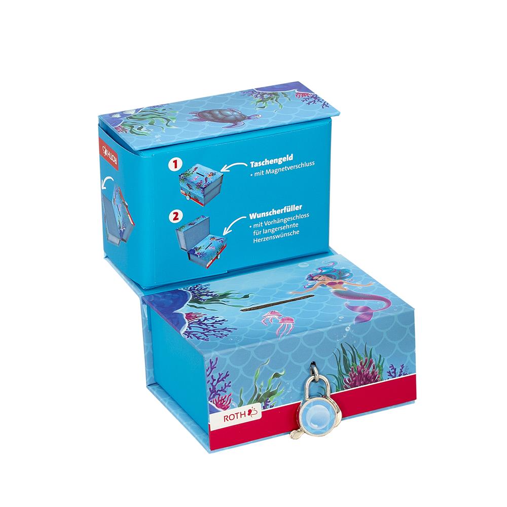 Roth Spardose Meerjungfrau, mit 2 getrennten Boxen, mit Magnet und Vorhängeschloss