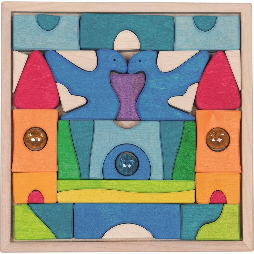 goki Schlossbaupuzzle Burg Funkelstein – Holz- und Glasbausteine, für Kinder ab 3 Jahren