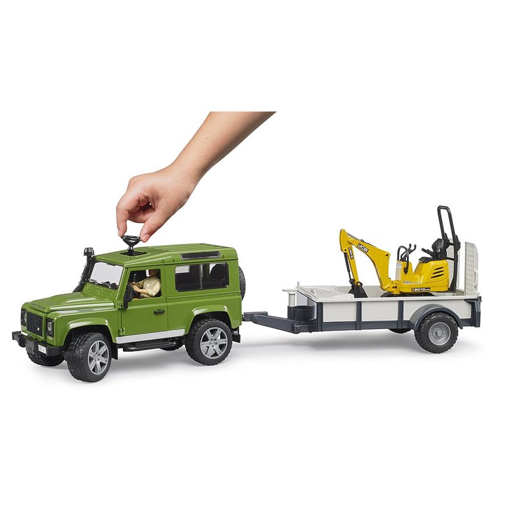 Bruder 02593 - Land Rover Defender, JCB Mikrobagger 8010 CTS und Bauarbeiter