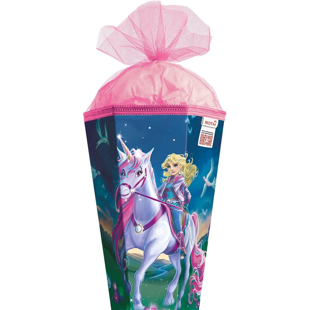 Roth Schultüte Magische Einhornreiterin, 85cm, eckig, Rot(h)-Spitze, Tüllverschluss