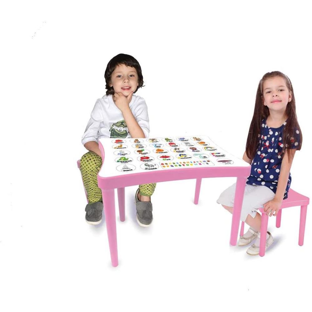 Jamara Kindersitzgruppe Easy Learning, rosa - Kindertisch und zwei Hocker aus Kunststoff