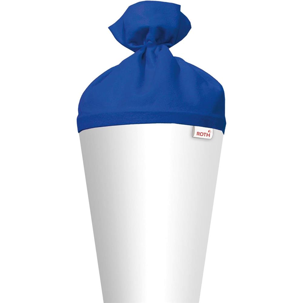 Roth Schultüte-Rohling/Basteltüte, weiß, 70cm, rund, Rot(h)-Spitze, mit Filzverschluss (blau)