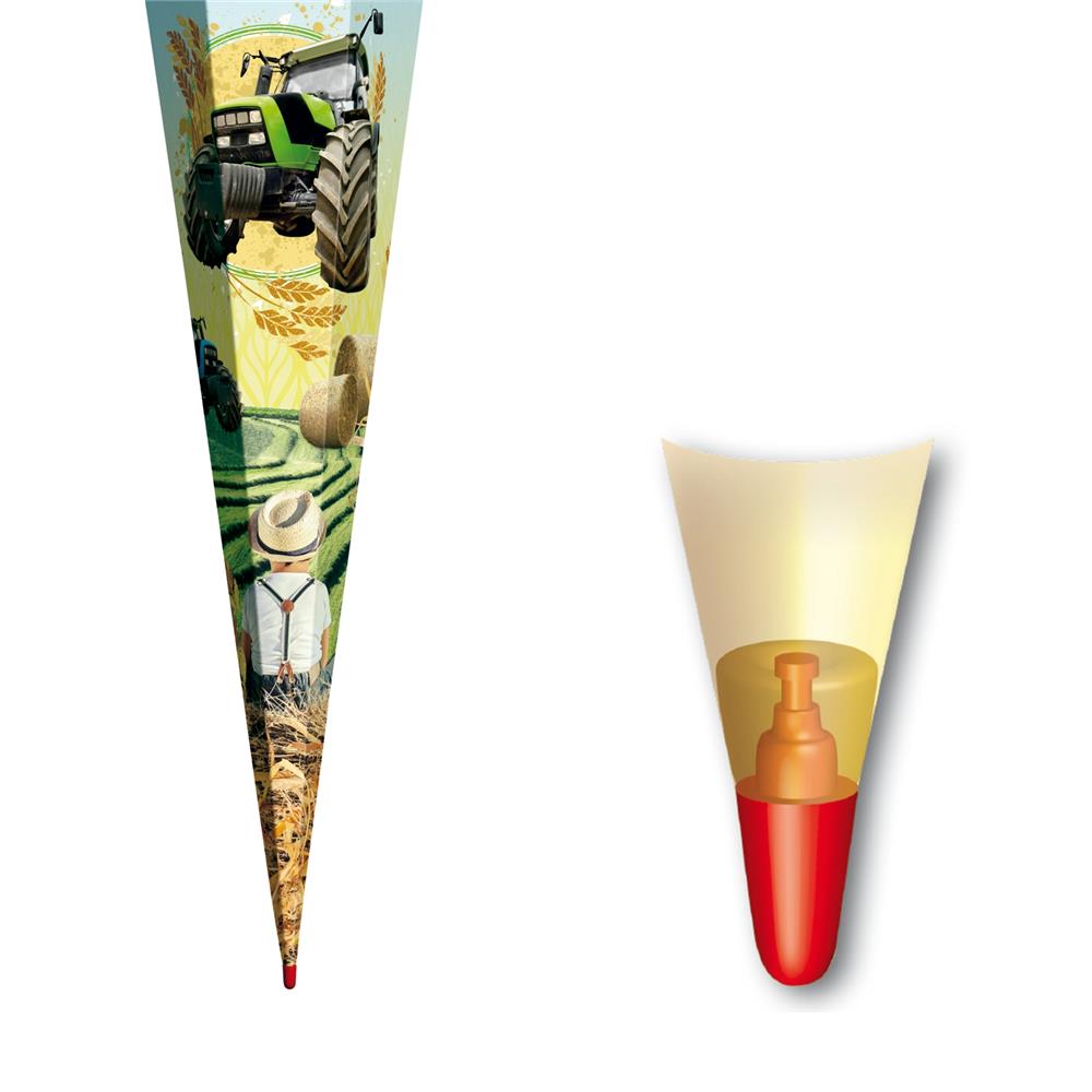 Roth Schultüte Traktor, 85cm, eckig, Rot(h)-Spitze, Tüllverschluss