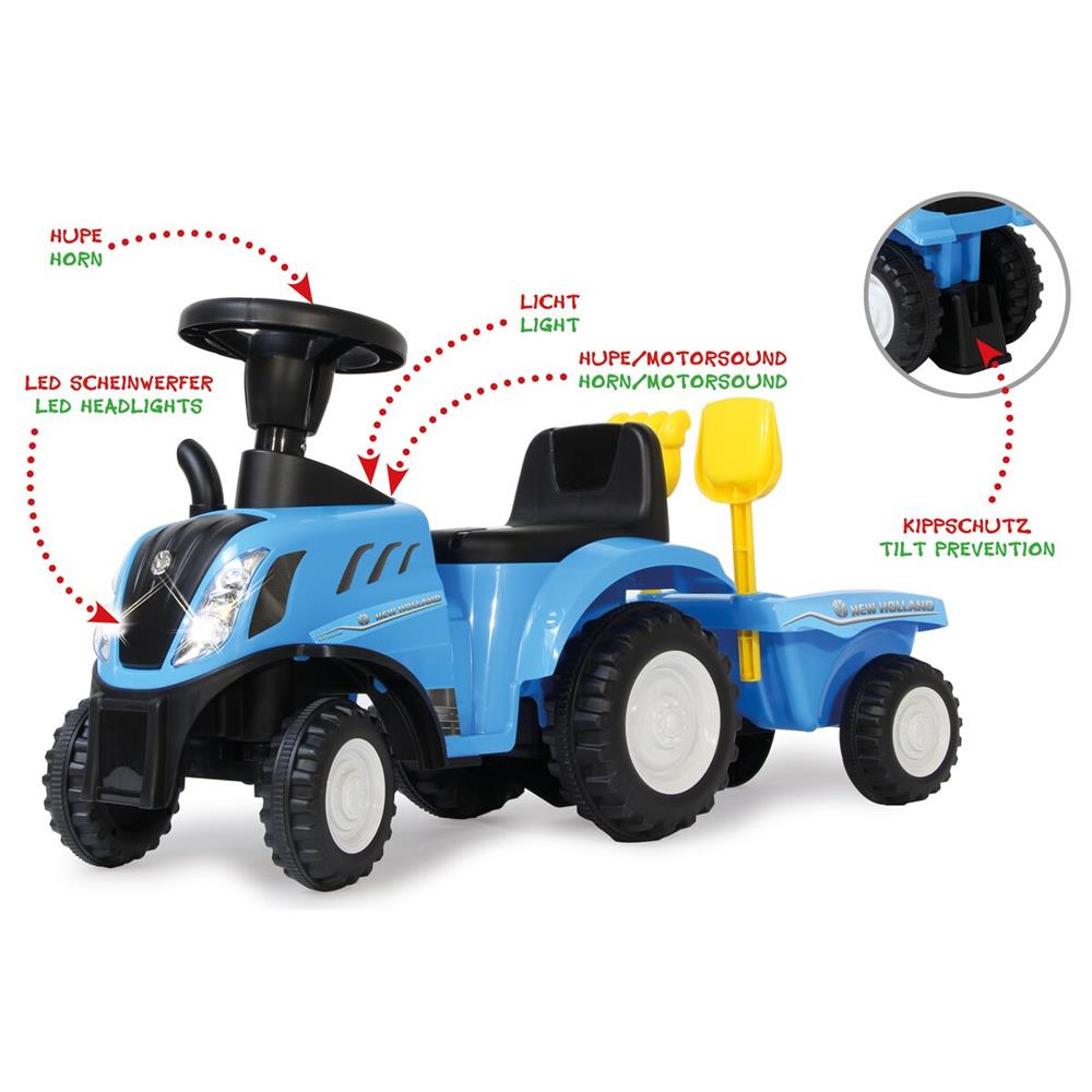 Jamara Rutscher New Holland T7 Traktor blau - Rutschfahrzeug, mit Anhänger