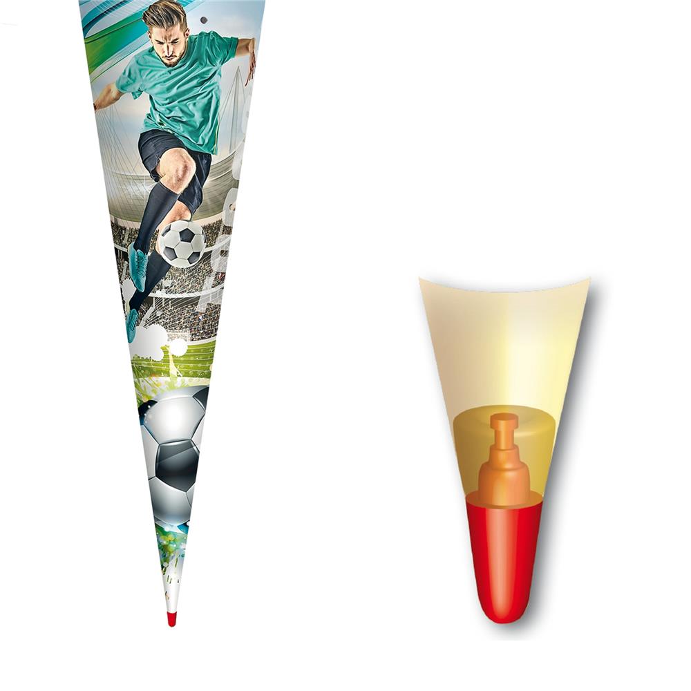 Roth Schultüte Fußballstar, 70cm, rund, Rot(h)-Spitze, Filzverschluss, mit Sound