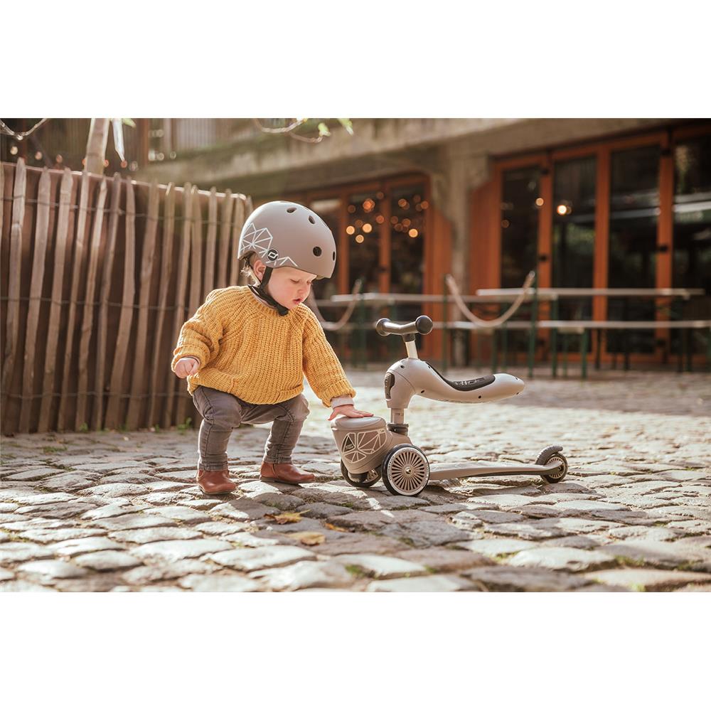 Scoot & Ride Highwaykick 1 Lifestyle, brown lines - Kinderroller mit Aufbewahrungsbox