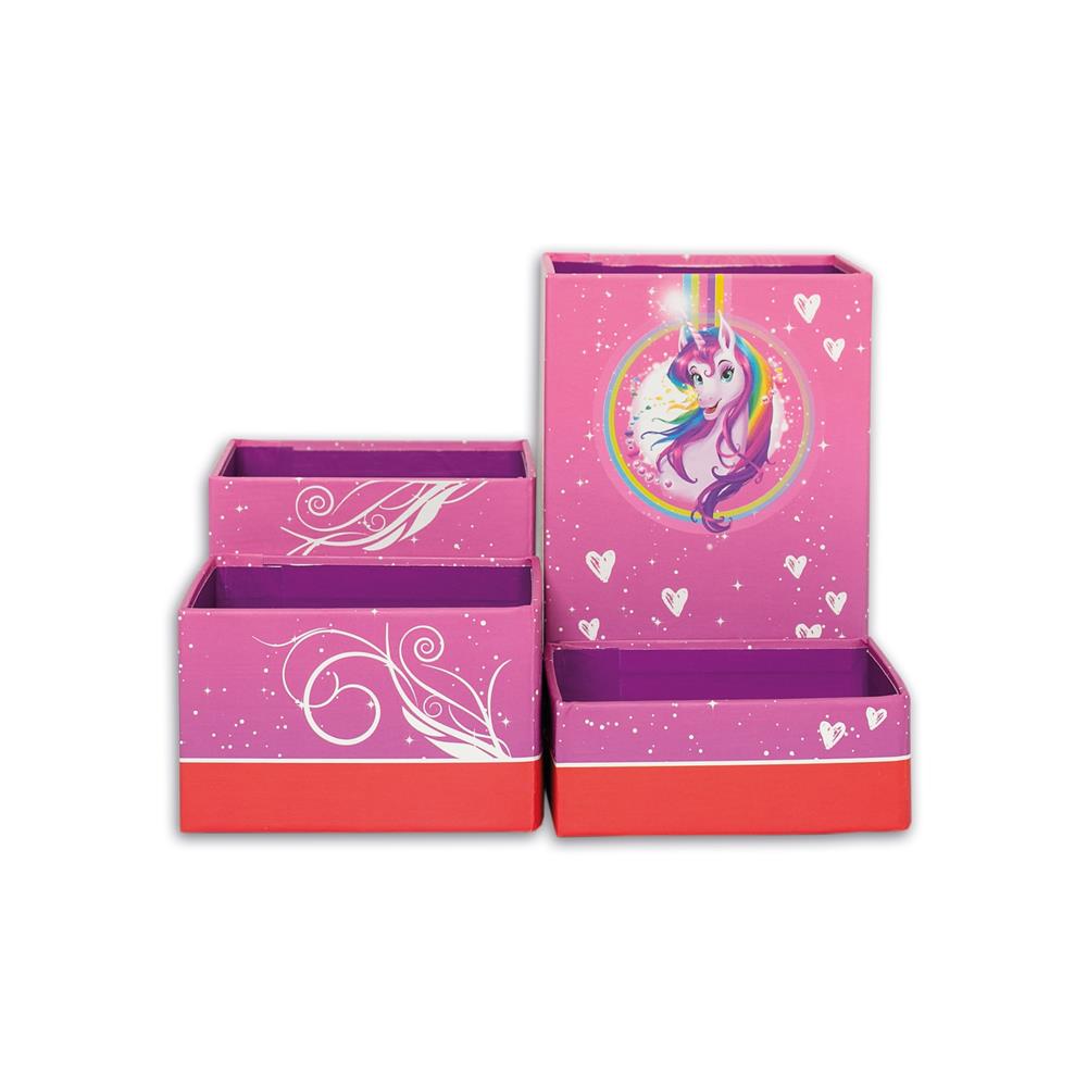 Roth Stifteköcher Set, Einhornportrait, Stiftehalter mit 4 faltbaren Boxen aus Pappe