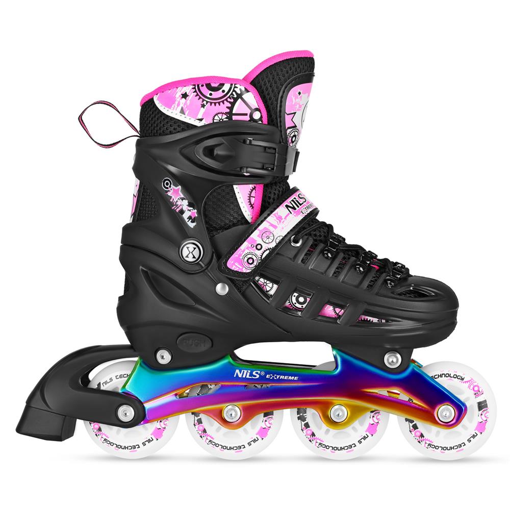 NILS EXTREME NH10905 4in1 LED Inliner Schlittschuhe Rollschuhe Gr. 35-38, Pink-Rainbow, verstellbar