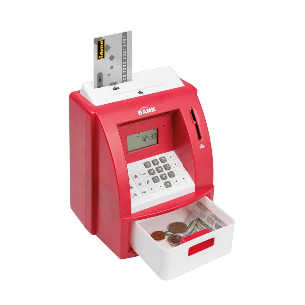 Idena digitale Spardose Geldautomat mit Sound in Rot Münzzähler