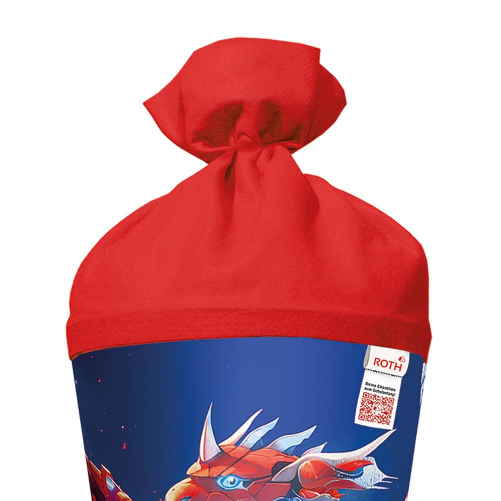 Roth Schultüte Robo Drache, 70cm, rund, Rot(h)-Spitze, Filzverschluss, Folieneffekt