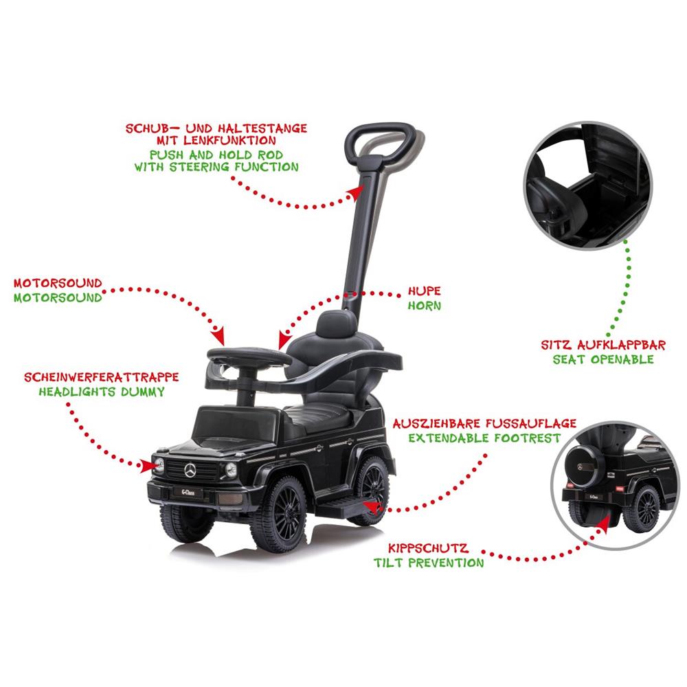 Jamara Rutscher Rutscher Mercedes-Benz G 350 d schwarz 3in1 - Rutschfahrzeug, mit Schiebestange