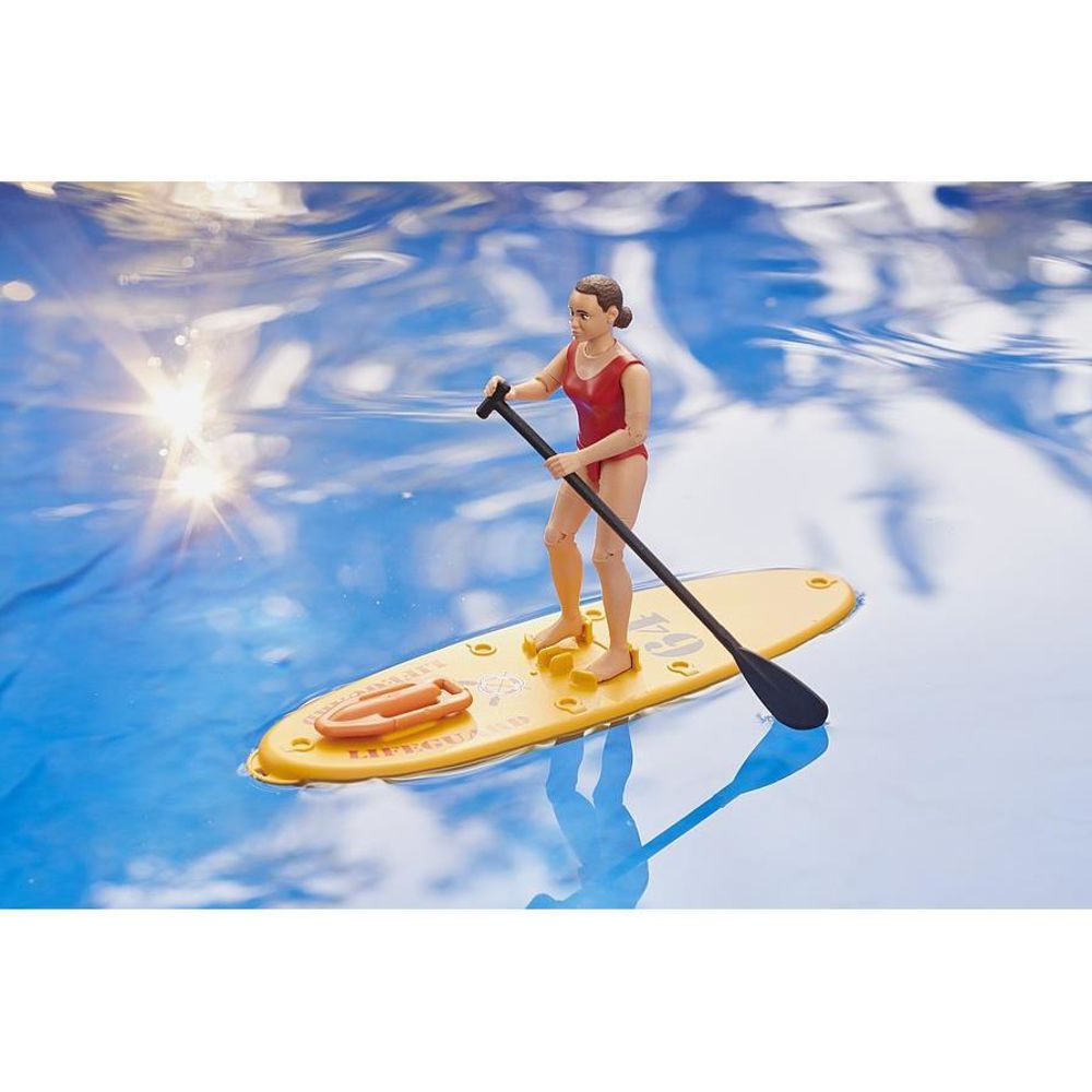 Bruder bworld 62785 Life Guard mit Stand up Paddle Rettungsschwimmerin Spielfigur mit Paddel
