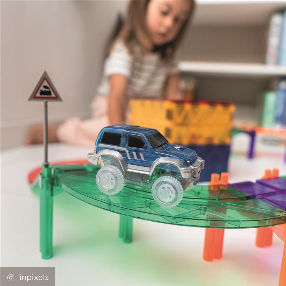 Cleverclixx Autobahn-Bausatz Erweiterungsset 15 Kurven Knallfarben, Rennstrecke, magnetische Bausteine