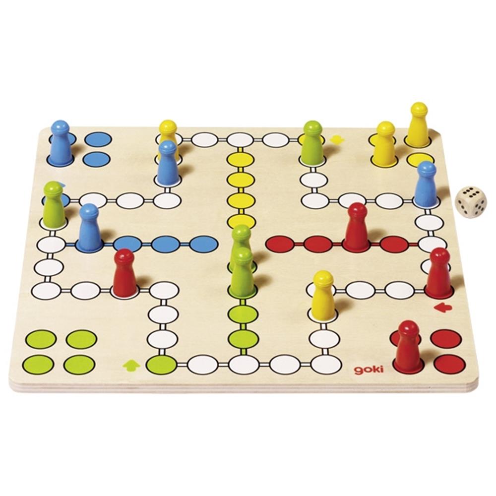 Goki Brettspiel Ludo, Würfelspiel, aus Holz, für 2-4 Spieler