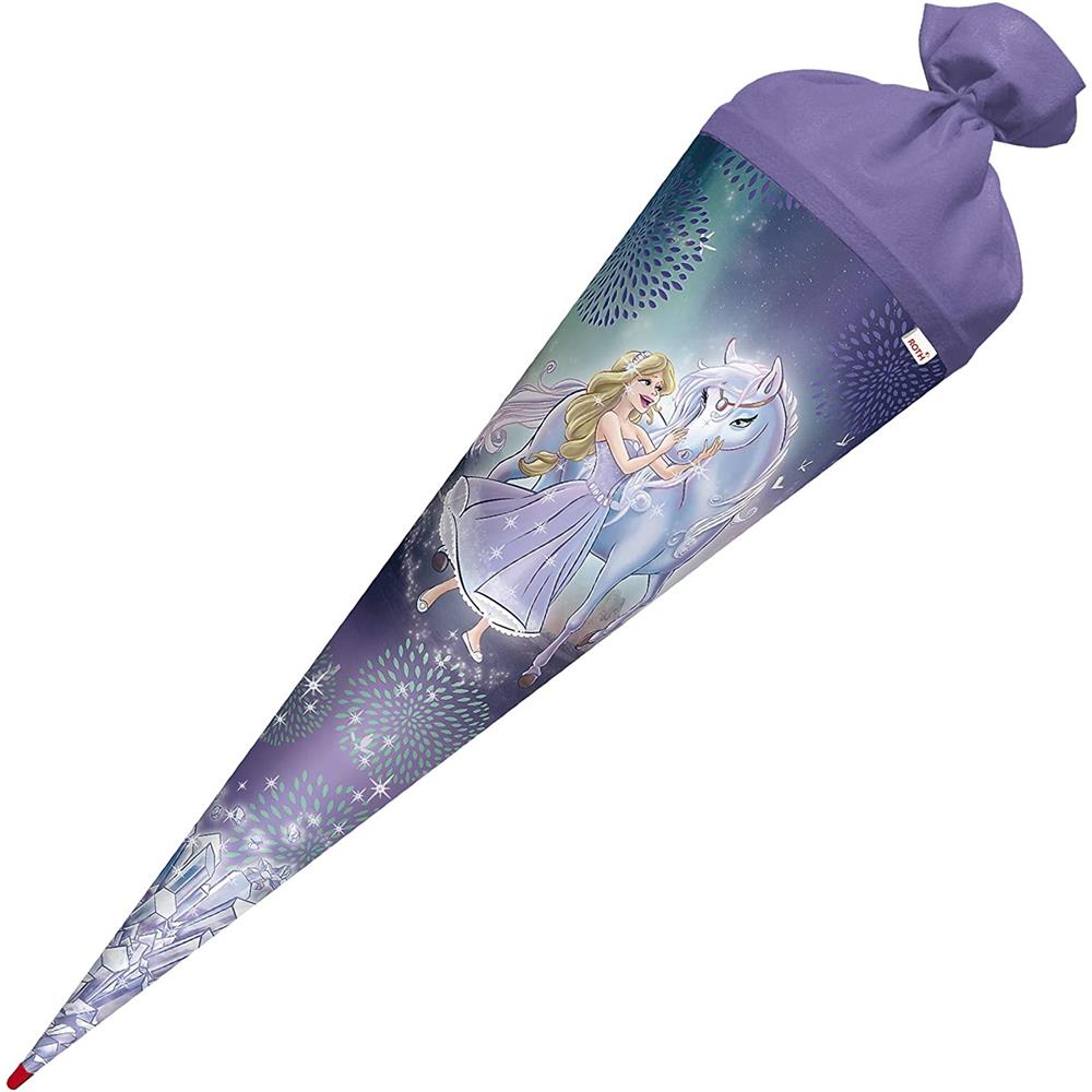 Roth Schultüte Königin im Eis, 70cm, rund, Rot(h)-Spitze, Filzverschluss, Glitter, Glitzerborte