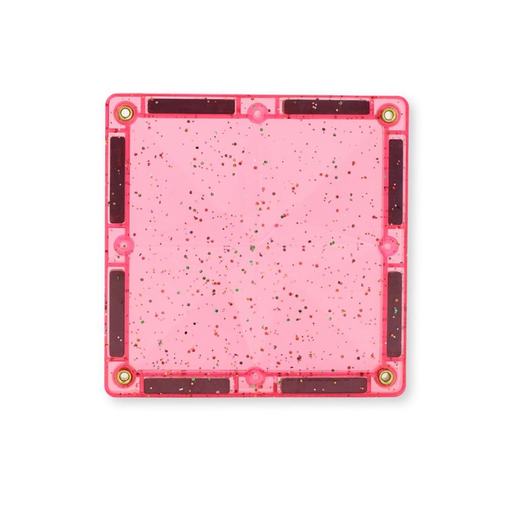 Cleverclixx Glitter Tiles Pack Transparent Rosa 16 Teile, magnetische Glitzer Bausteine, erweiterbare Sets