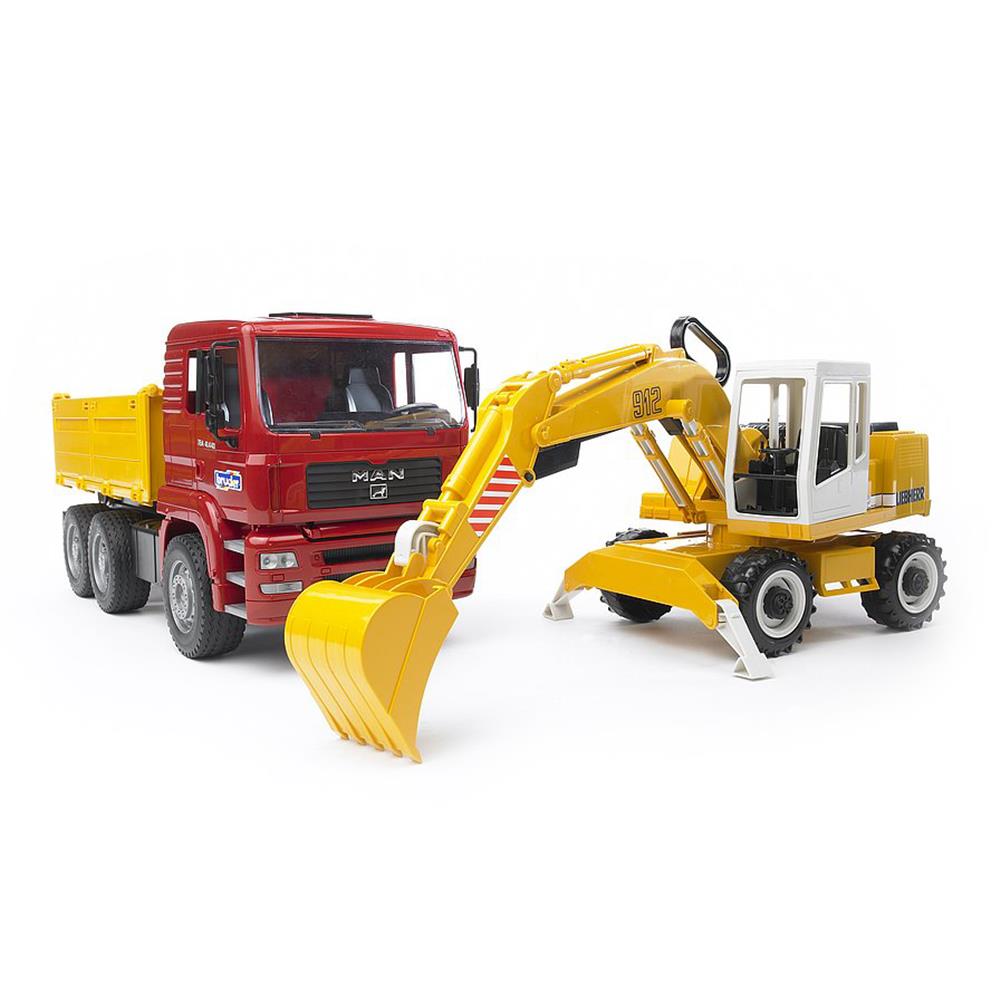 Bruder 02751 - MAN TGA Kipp-LKW mit Liebherr Schaufelbagger, 1:16