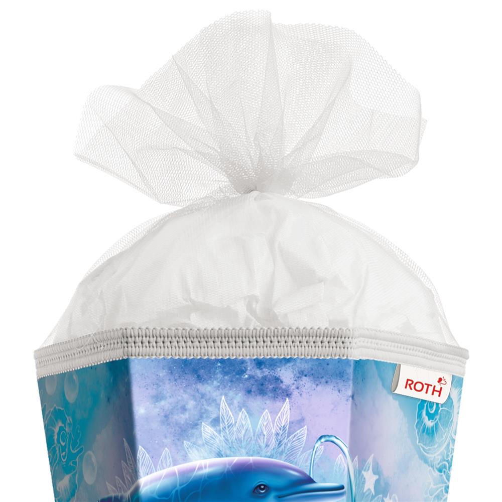 Roth Schultüte Delfine, 85cm, eckig, Rot(h)-Spitze, Tüllverschluss